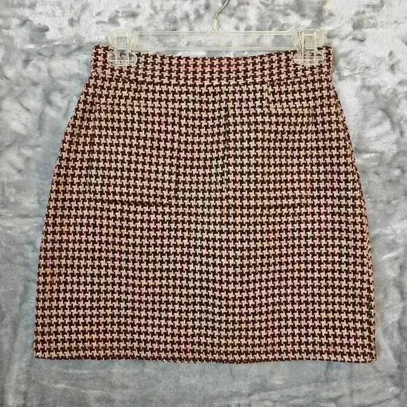 ModCloth Skirt Womens 4 Brown Houndstooth Mini Skirt Pocket Schoolgirl - Picture 1 of 7